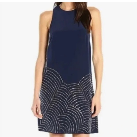 Trina Turk Midnight Blue Dress with Ivory Accents - Picture 1 of 6